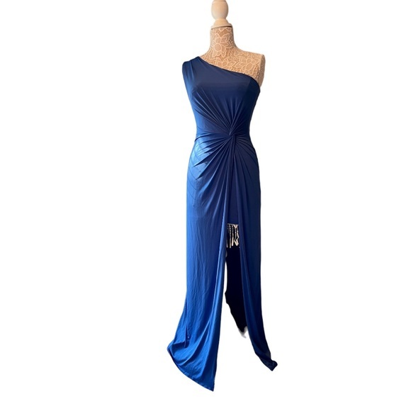 Soprano‎ one shoulder ruched high split twist front body con dress Sz. M - Picture 2 of 12